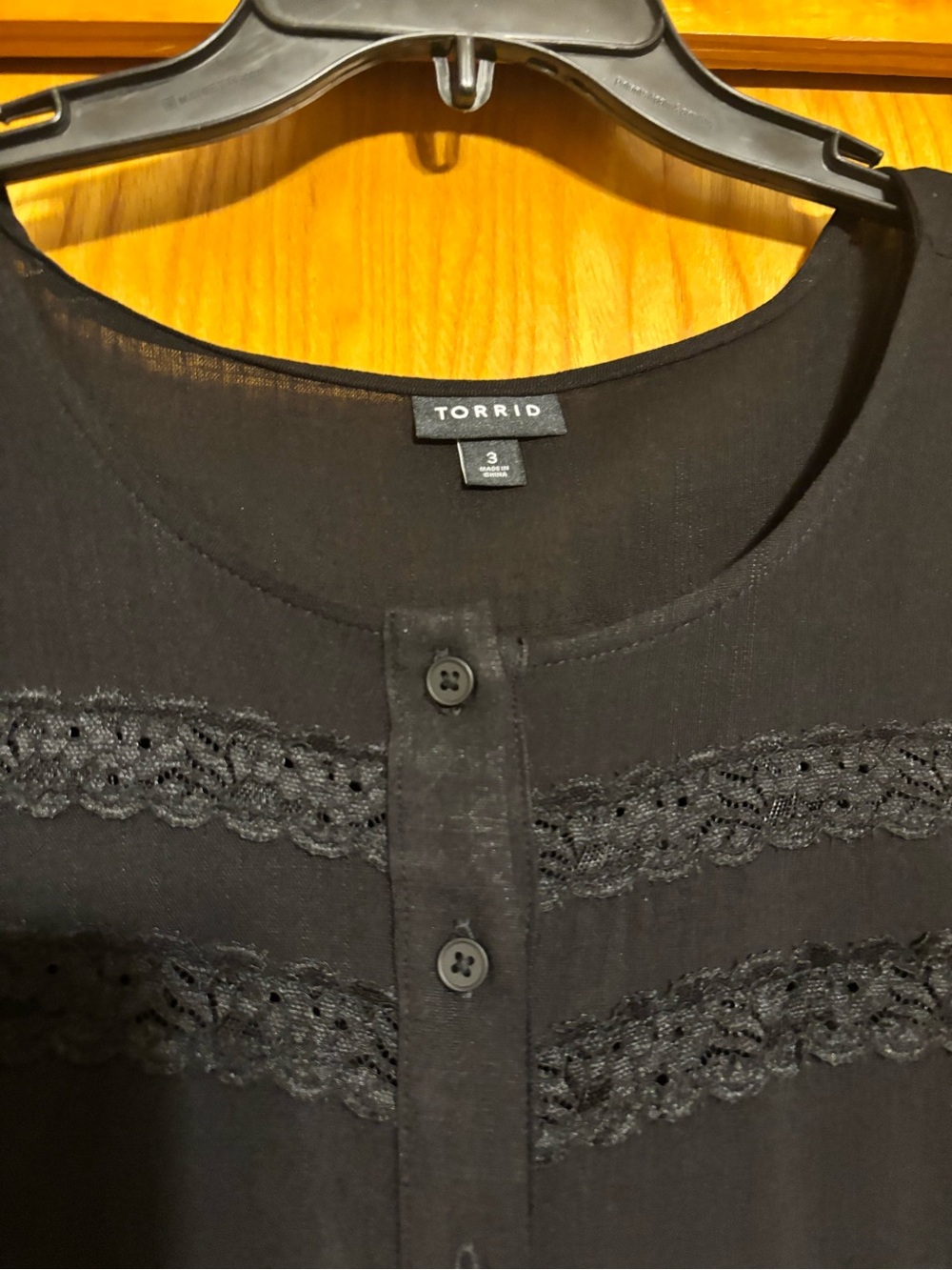 NWOT Torrid Black Lace-Trim Button Front Peplum Top